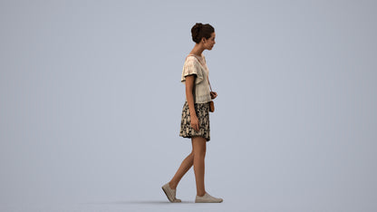 scanned 3D woman casual standing, photogrammetry people for Enscape and V-Ray, side view render