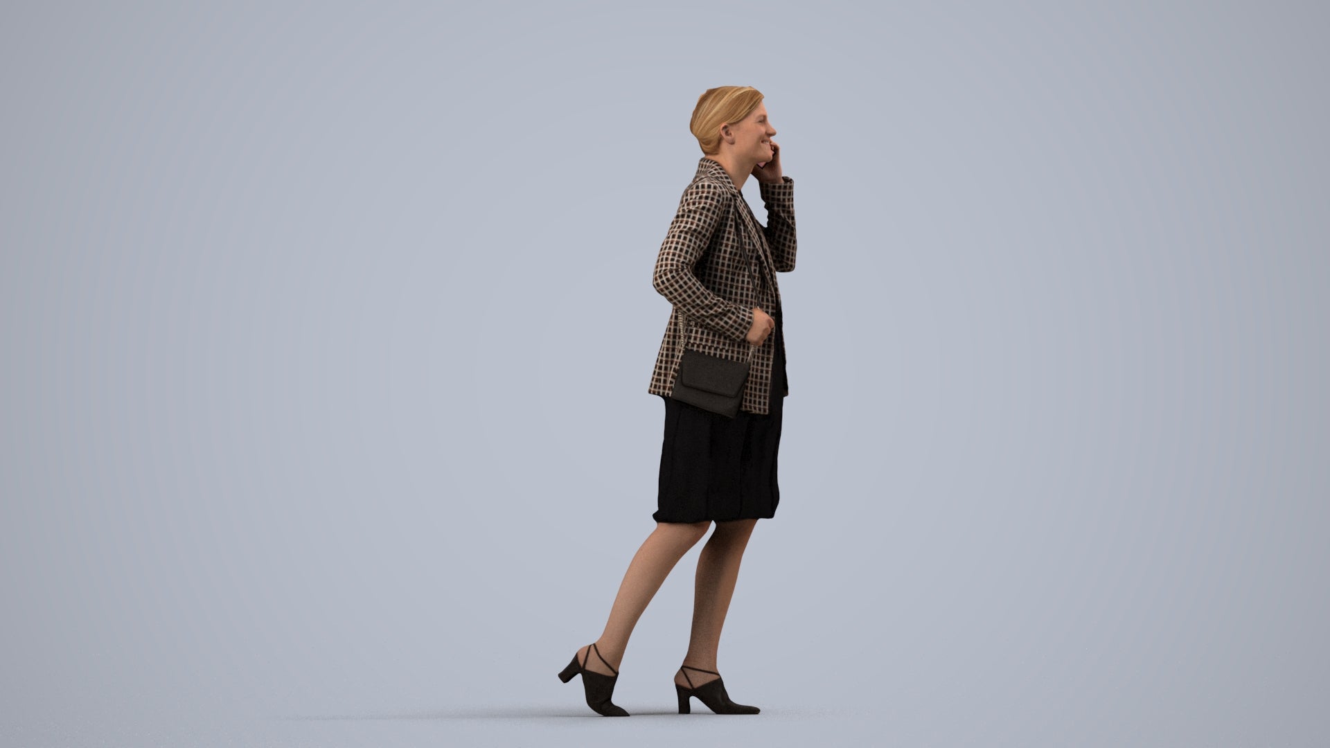photogrammetry 3D woman business, realistic human model archviz FBX, side view render