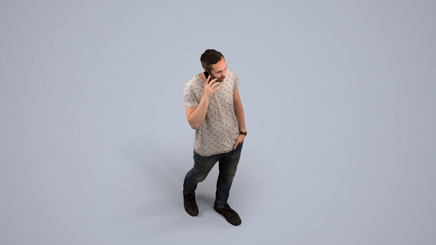 scanned 3D man casual walking, photogrammetry people for Enscape and V-Ray, back view render