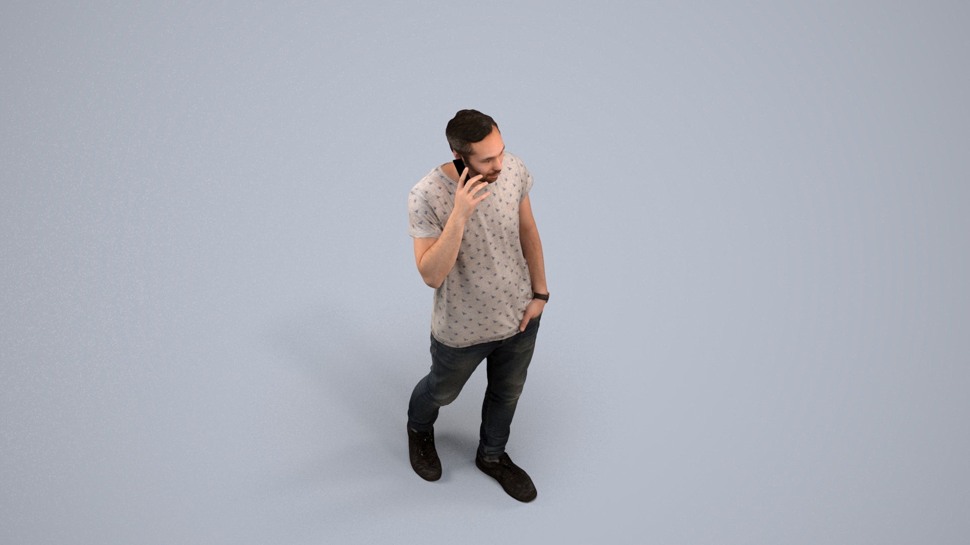 scanned 3D man casual walking, photogrammetry people for Enscape and V-Ray, back view render