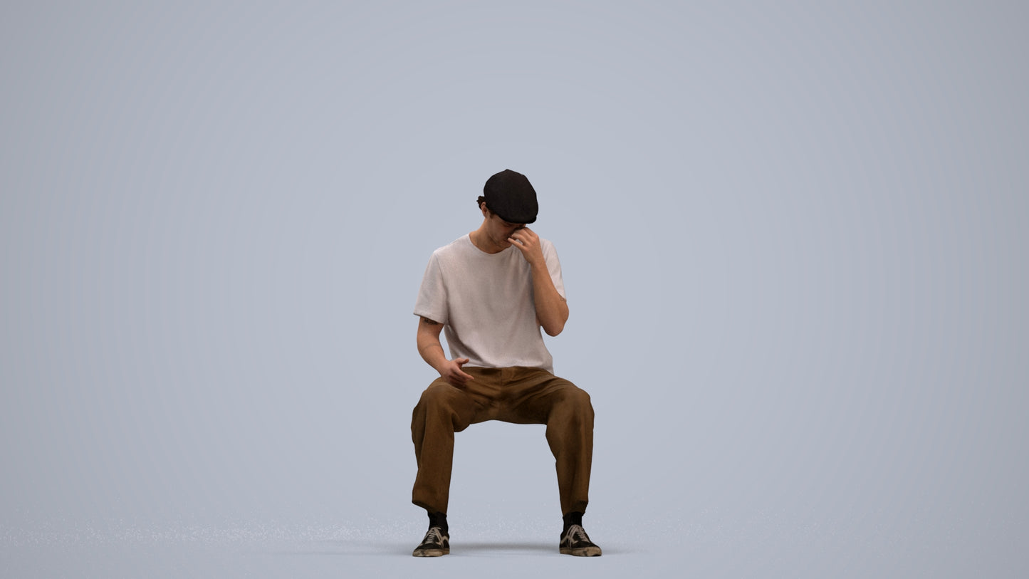 3D people model man casual sitting, scanned human for 3ds Max rendering, standing pose render