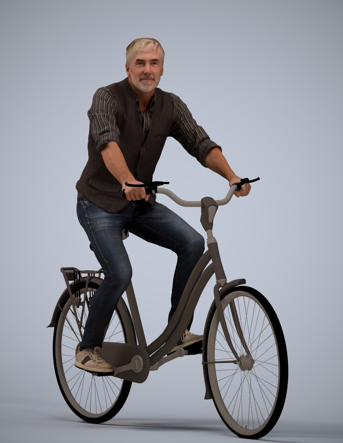 3D scanned man cycling casual, photorealistic archviz people for Enscape and SketchUp