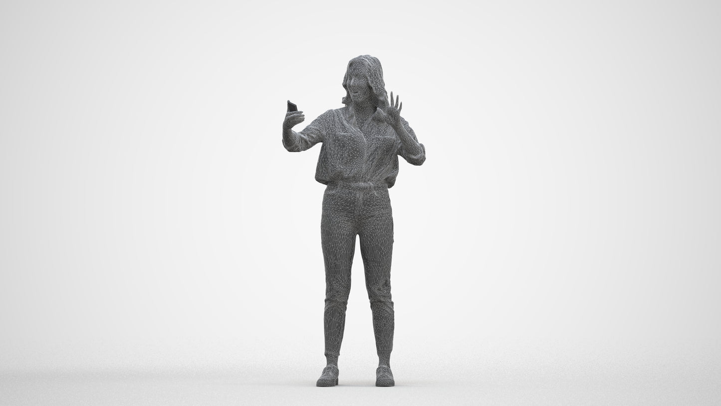 3D scanned woman standing casual, photorealistic archviz people for Enscape and SketchUp, three-quarter front view render