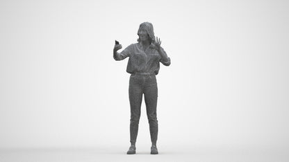 3D scanned woman standing casual, photorealistic archviz people for Enscape and SketchUp, three-quarter front view render
