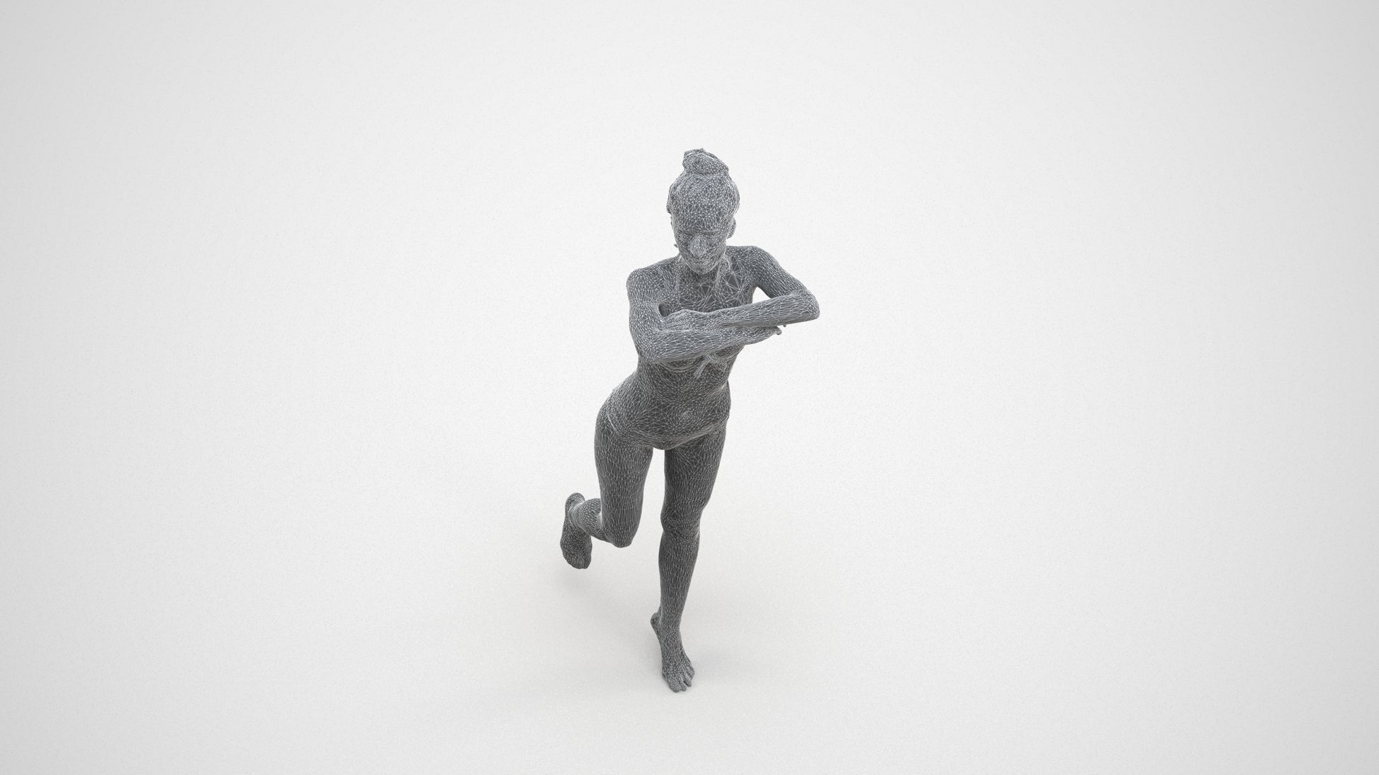 photogrammetry 3D woman pool, realistic human model archviz FBX, wireframe three-quarter view