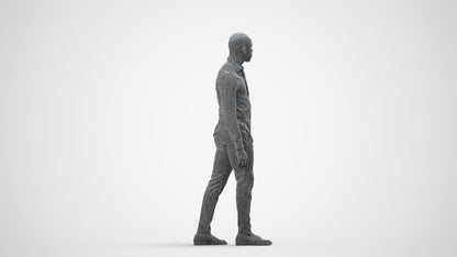 photogrammetry 3D man business walking, realistic human model archviz FBX, wireframe side view