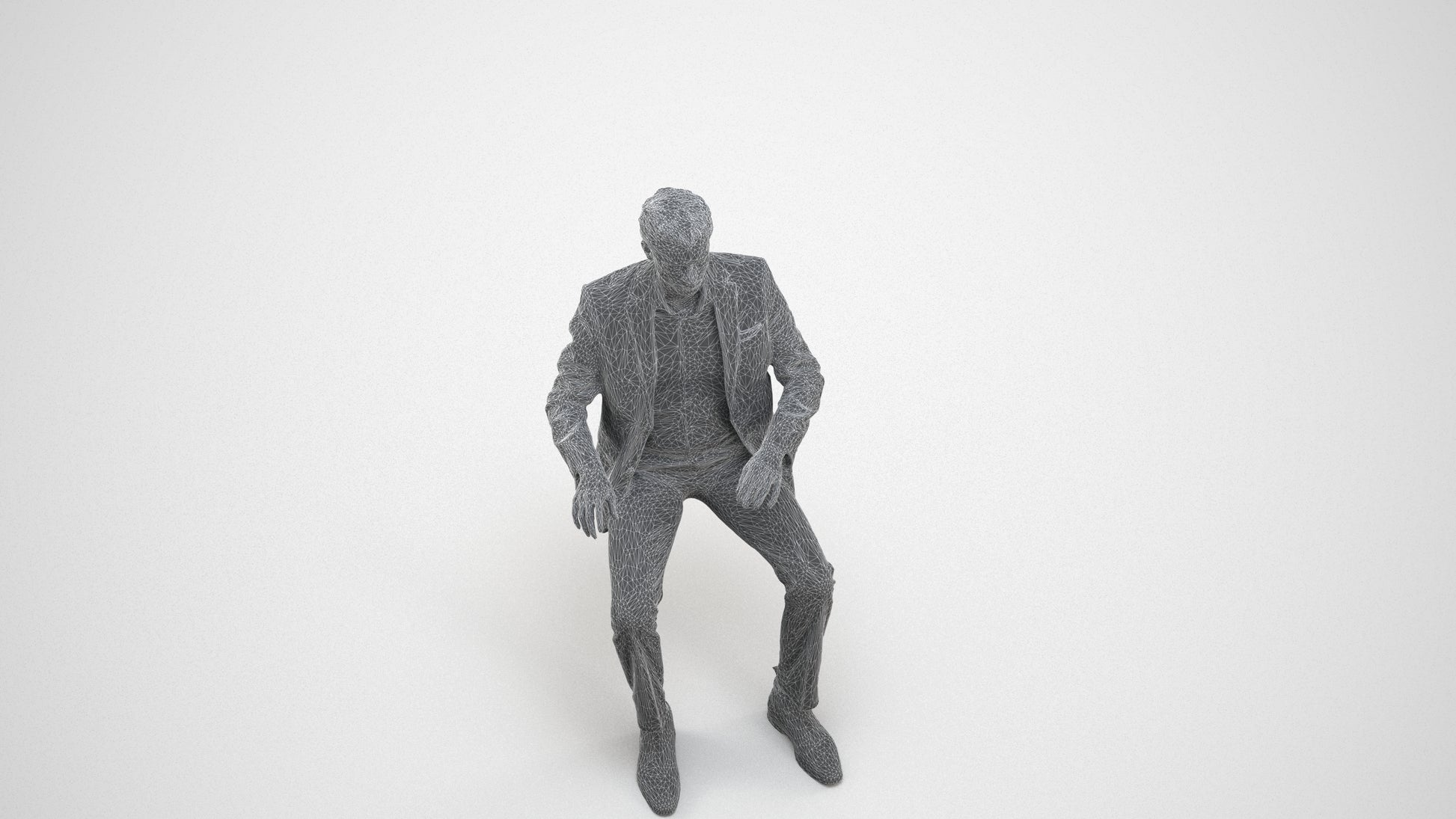 3D scanned man business, photorealistic archviz people for Enscape and SketchUp, wireframe three-quarter view