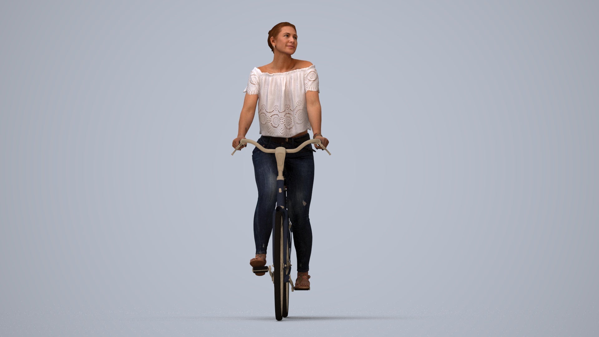 3D people model woman casual cycling, scanned human for 3ds Max rendering, top-down view render