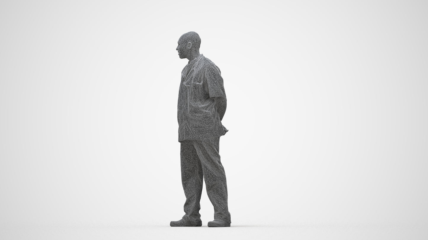 realistic 3D man medical, scanned archviz people for Blender and 3ds Max, wireframe back view