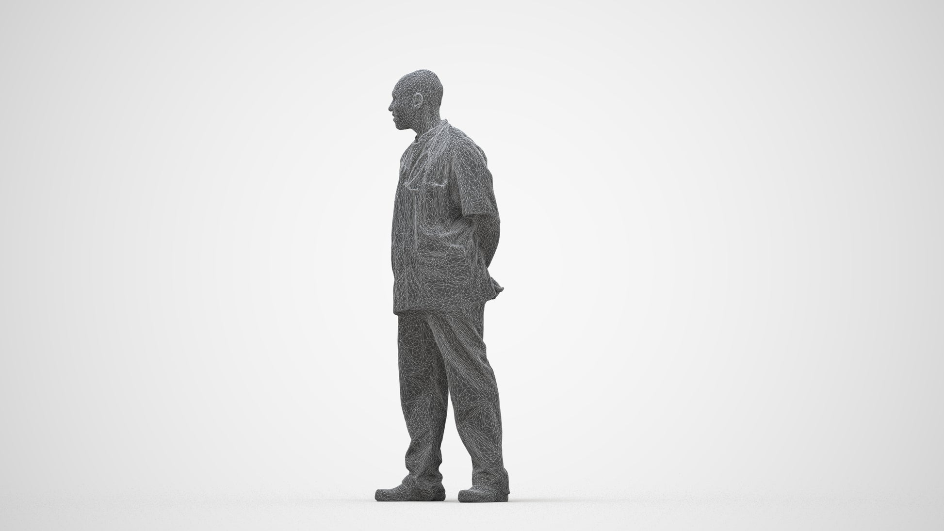 realistic 3D man medical, scanned archviz people for Blender and 3ds Max, wireframe back view