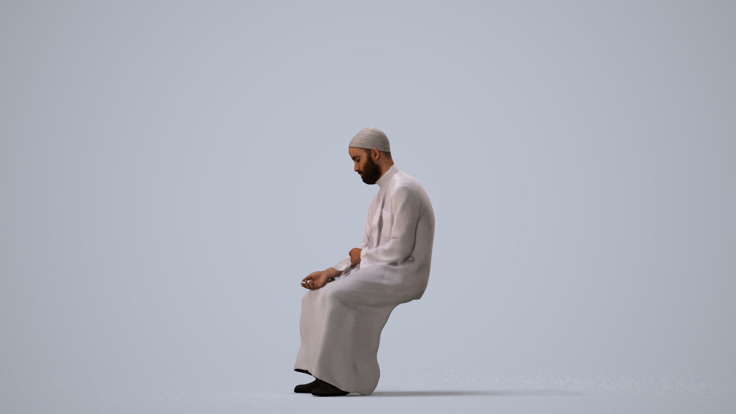 3D people model man sitting, scanned human for 3ds Max rendering, three-quarter view render