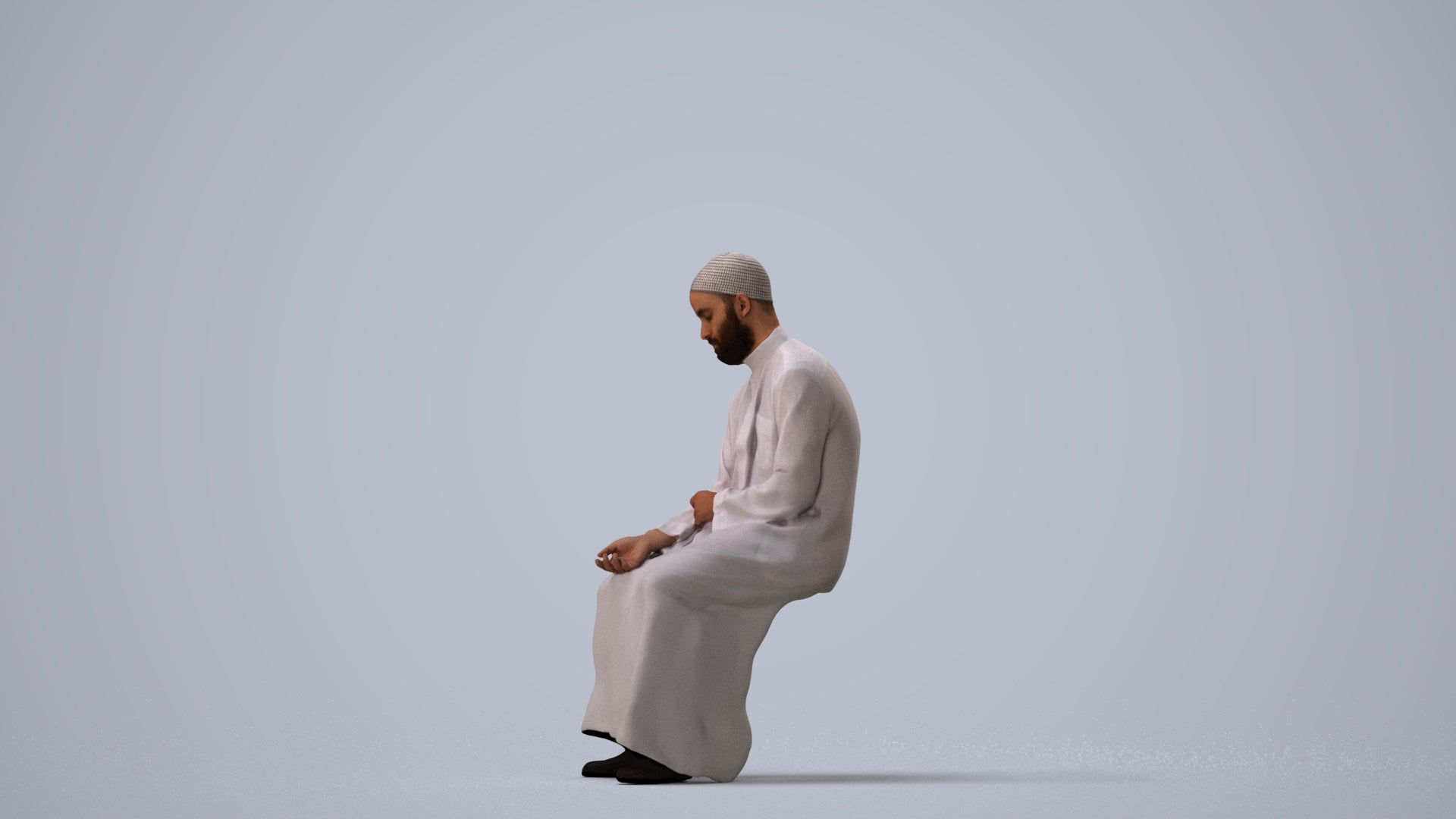 3D people model man sitting, scanned human for 3ds Max rendering, three-quarter view render