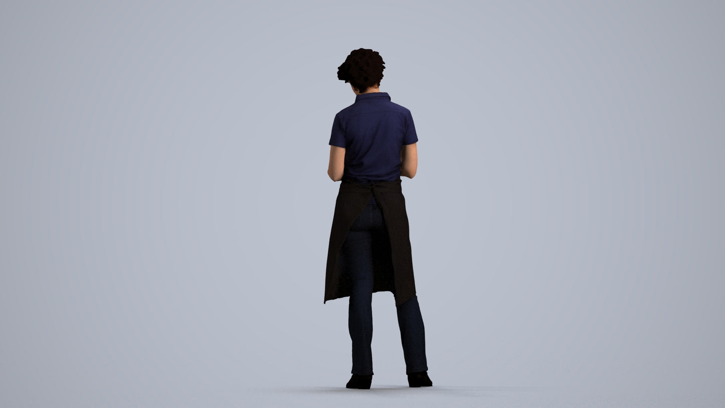 3D scanned woman hospitality, photorealistic archviz people for Enscape and SketchUp, front view render