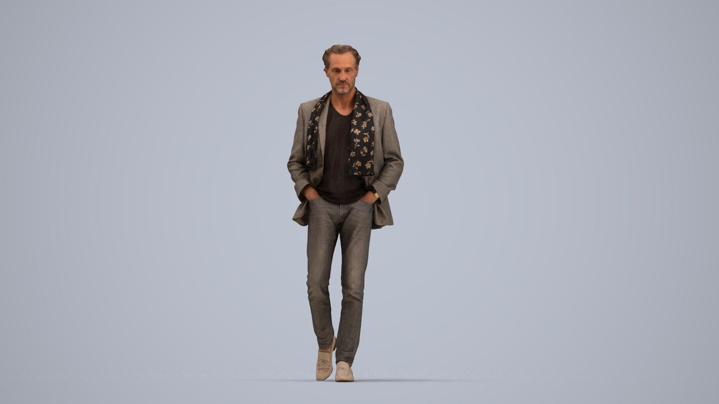 realistic 3D man business standing, scanned archviz people for Blender and 3ds Max, top-down view render