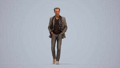 realistic 3D man business standing, scanned archviz people for Blender and 3ds Max, top-down view render