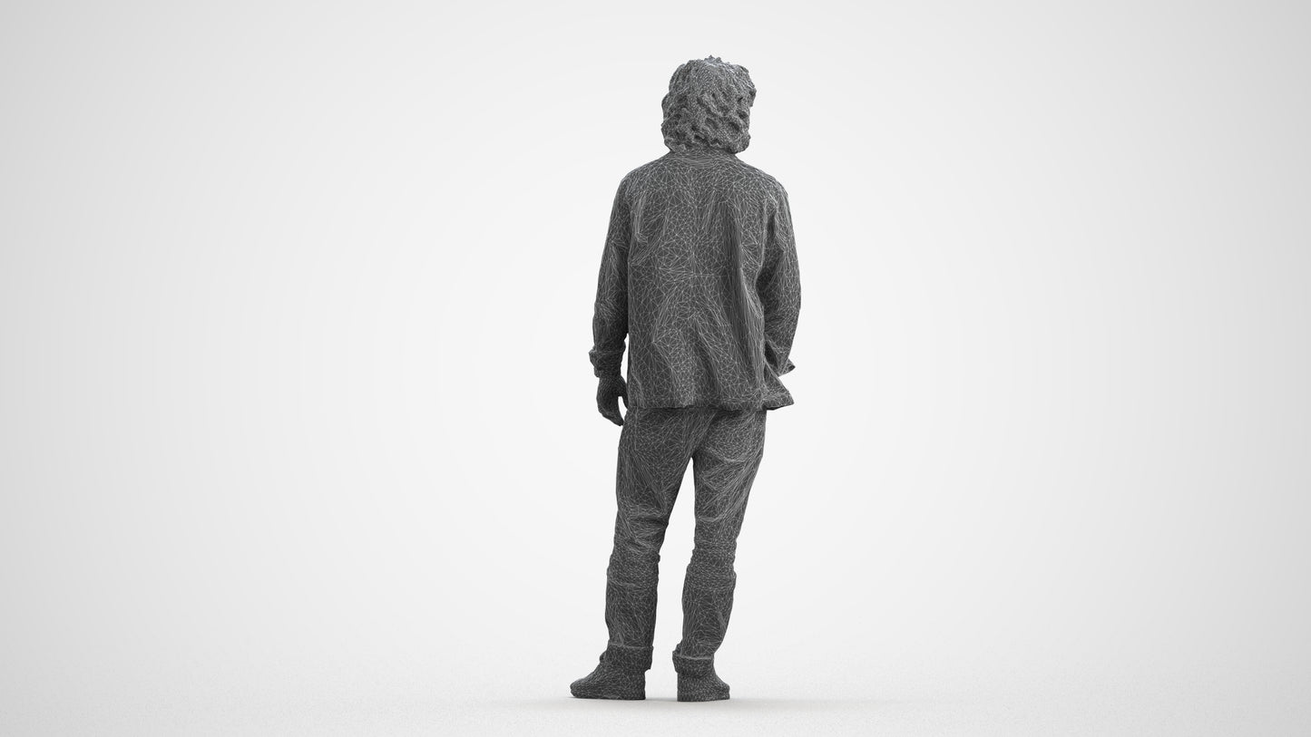 realistic 3D people man casual standing, render-ready for V-Ray and Corona, FBX OBJ, wireframe front view
