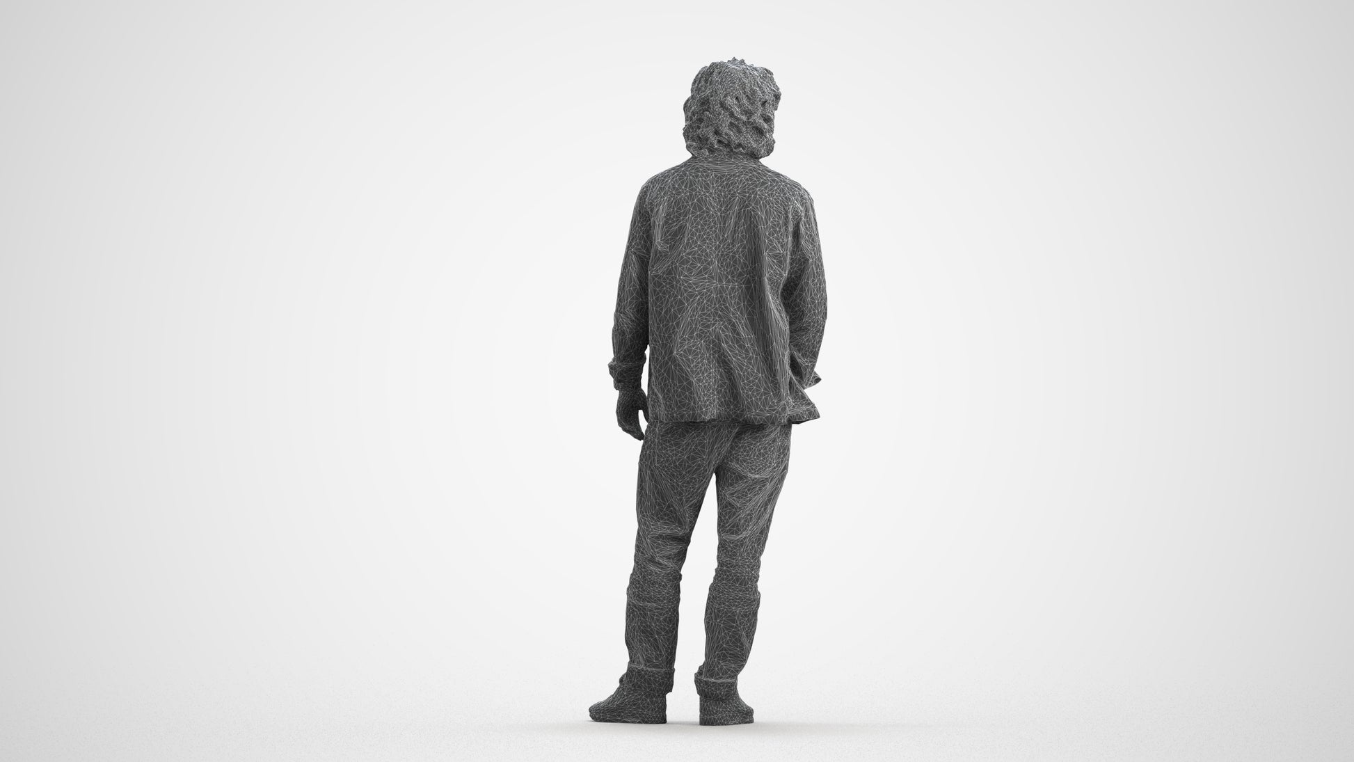 realistic 3D people man casual standing, render-ready for V-Ray and Corona, FBX OBJ, wireframe front view