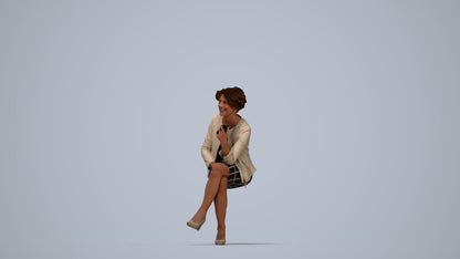 realistic 3D human woman business sitting, archviz people FBX OBJ for Blender, top-down view render
