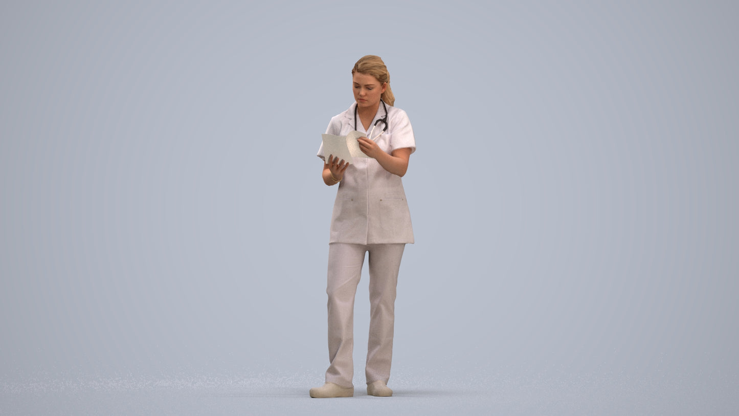 realistic 3D people woman medical, render-ready for V-Ray and Corona, FBX OBJ, standing pose render