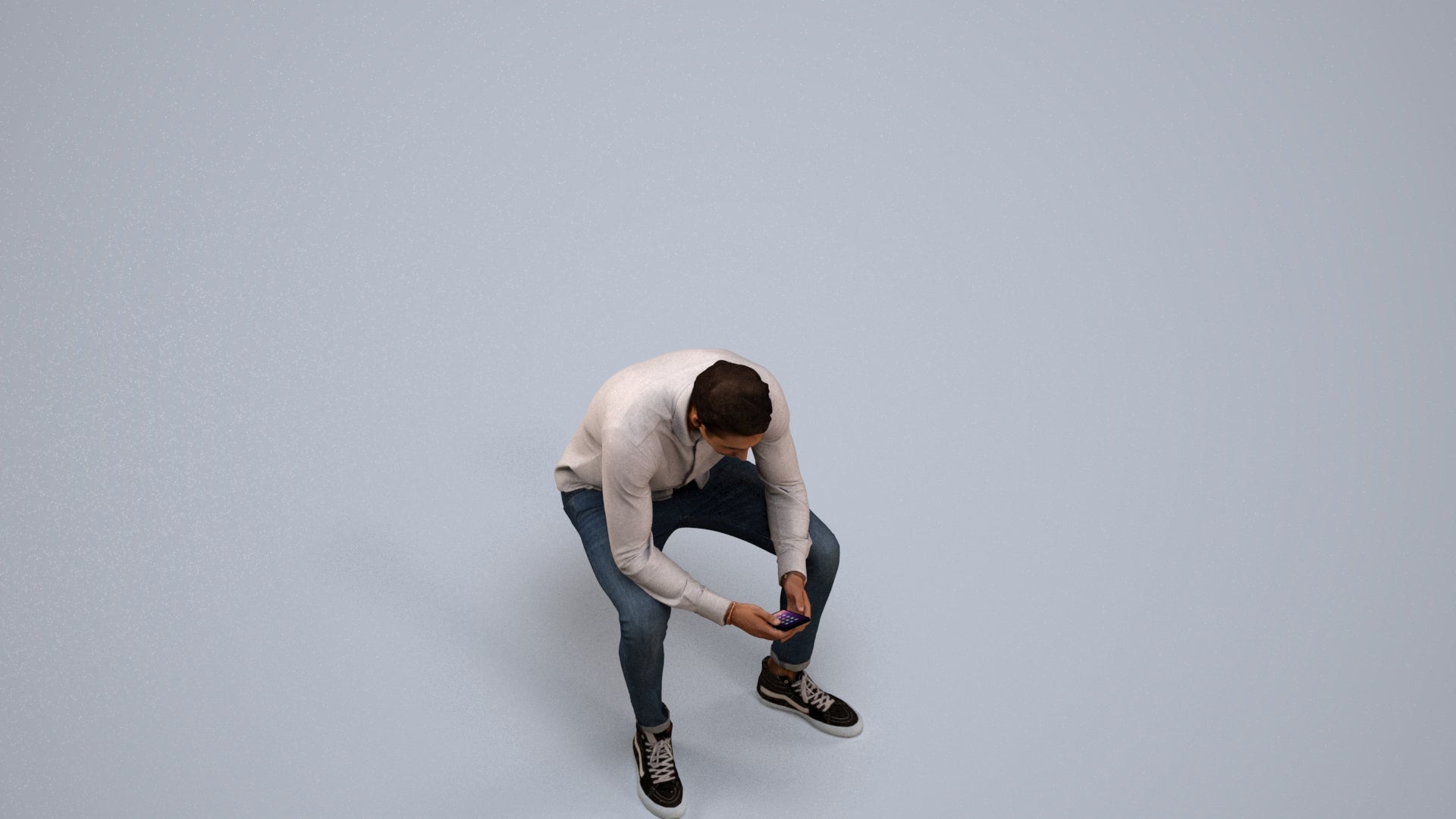 realistic 3D people man casual sitting, render-ready for V-Ray and Corona, FBX OBJ, back view render