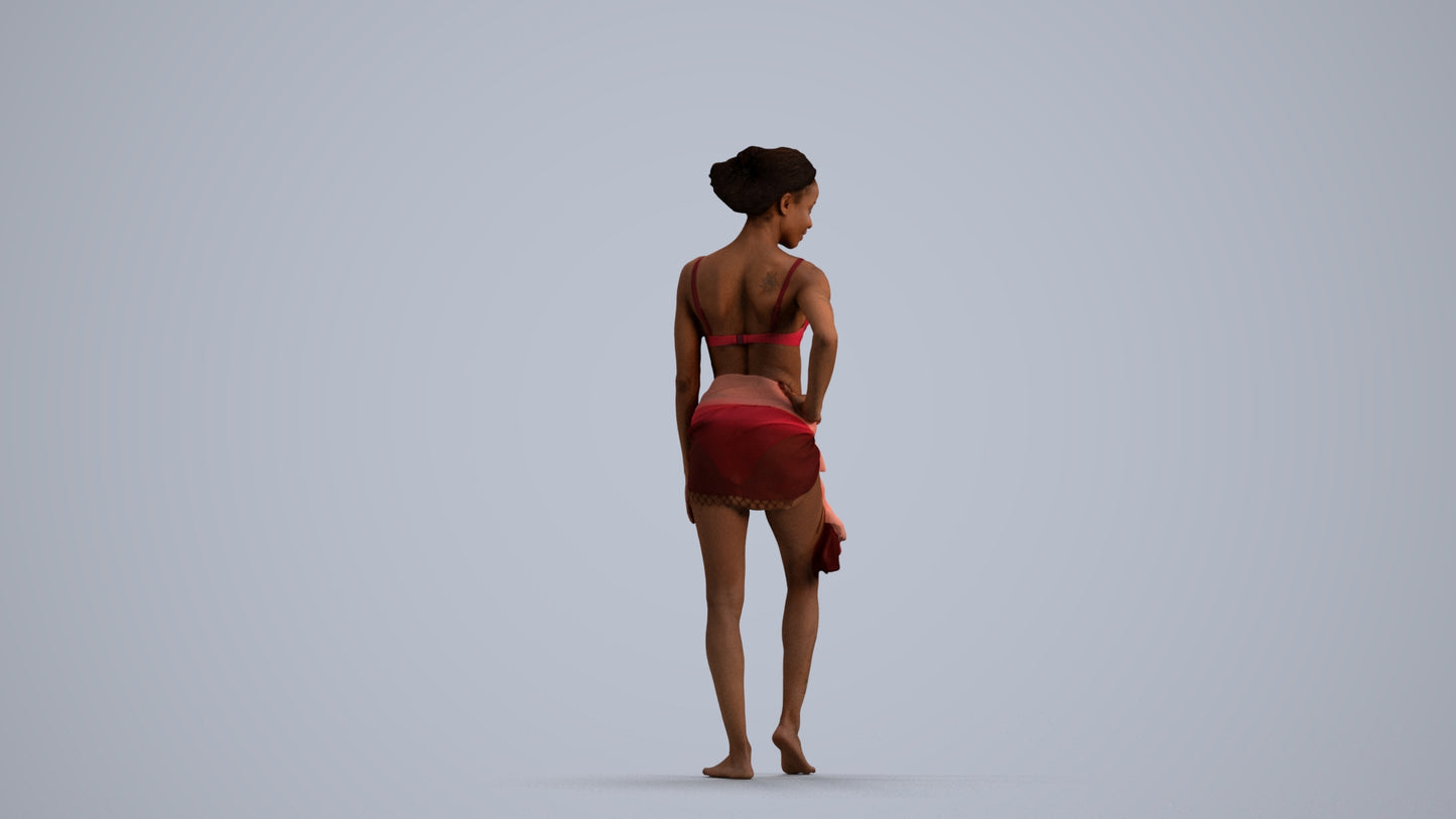 3D human model woman pool, photogrammetry scanned person for archviz, front view render