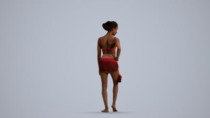 3D human model woman pool, photogrammetry scanned person for archviz, front view render