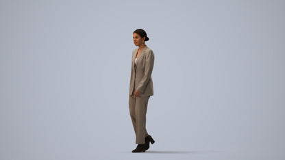 3D scanned woman standing business, photorealistic archviz people for Enscape and SketchUp, three-quarter view render
