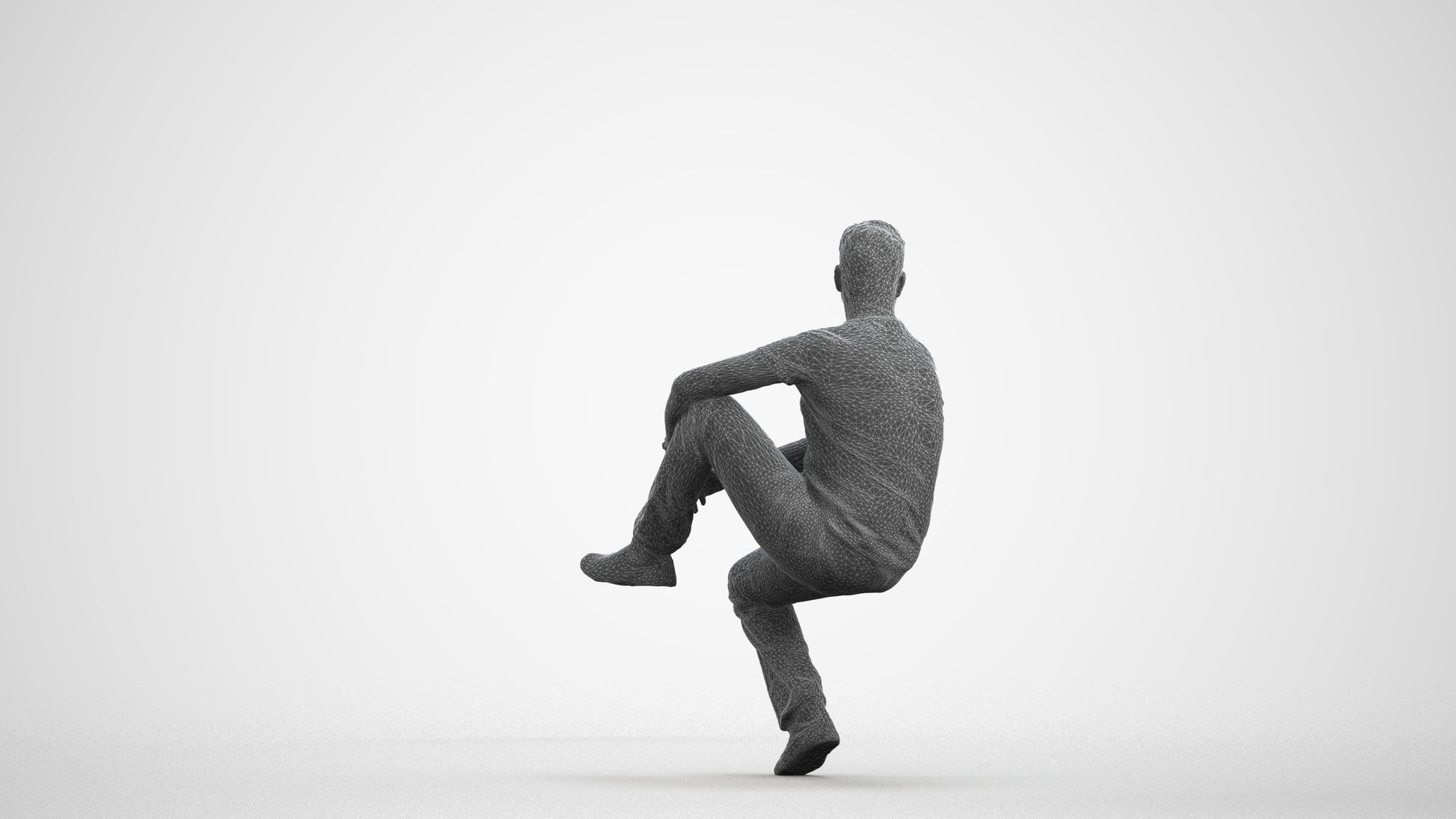 realistic 3D man casual sitting, scanned archviz people for Blender and 3ds Max, wireframe front view