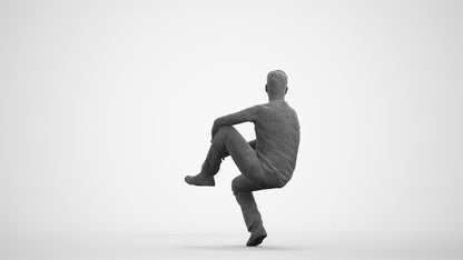 realistic 3D man casual sitting, scanned archviz people for Blender and 3ds Max, wireframe front view