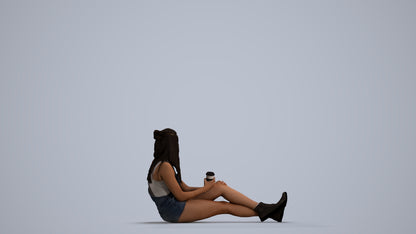 scanned 3D woman casual sitting, photogrammetry people for Enscape and V-Ray, front view render