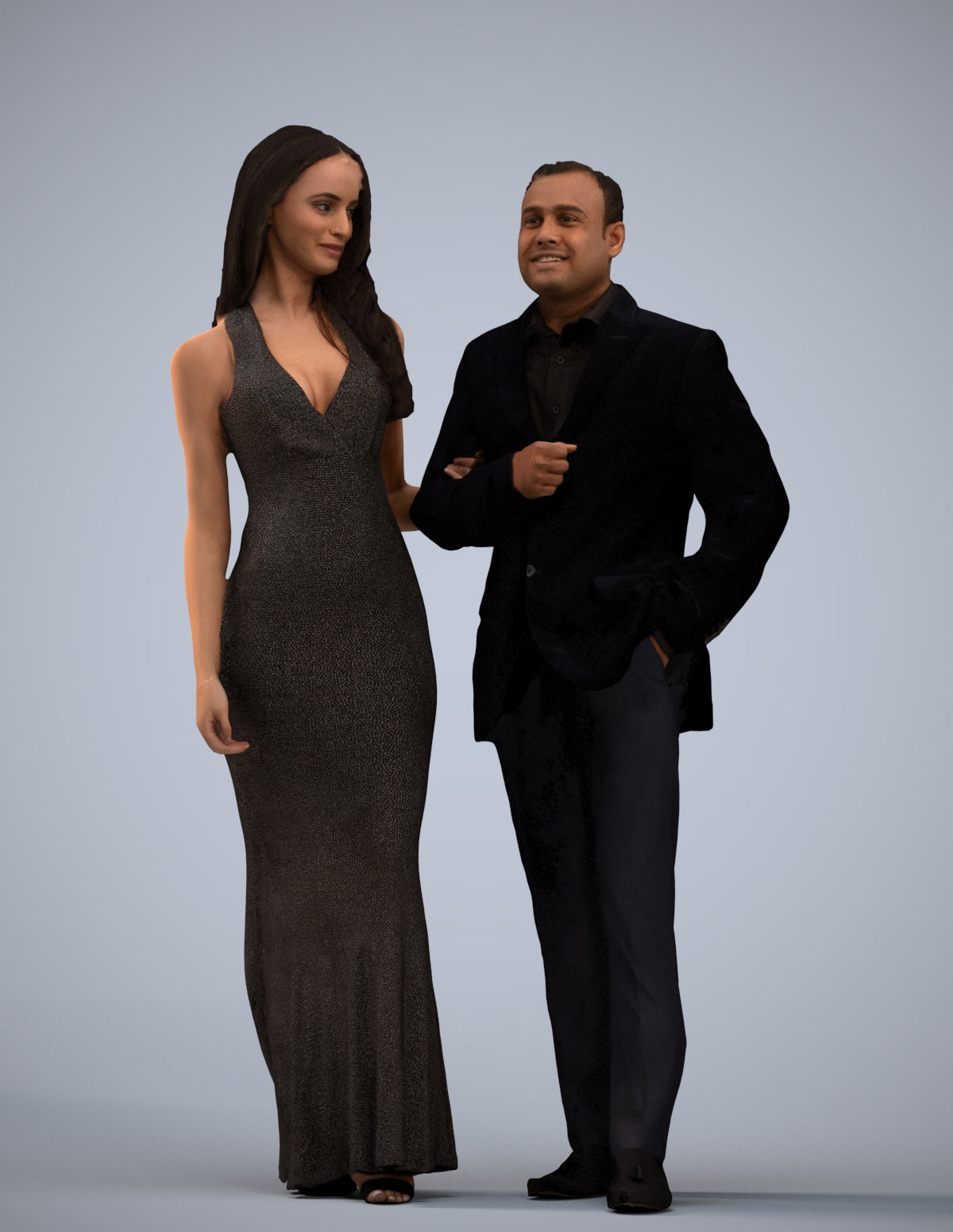 3D human model woman formal couple, photogrammetry scanned person for archviz