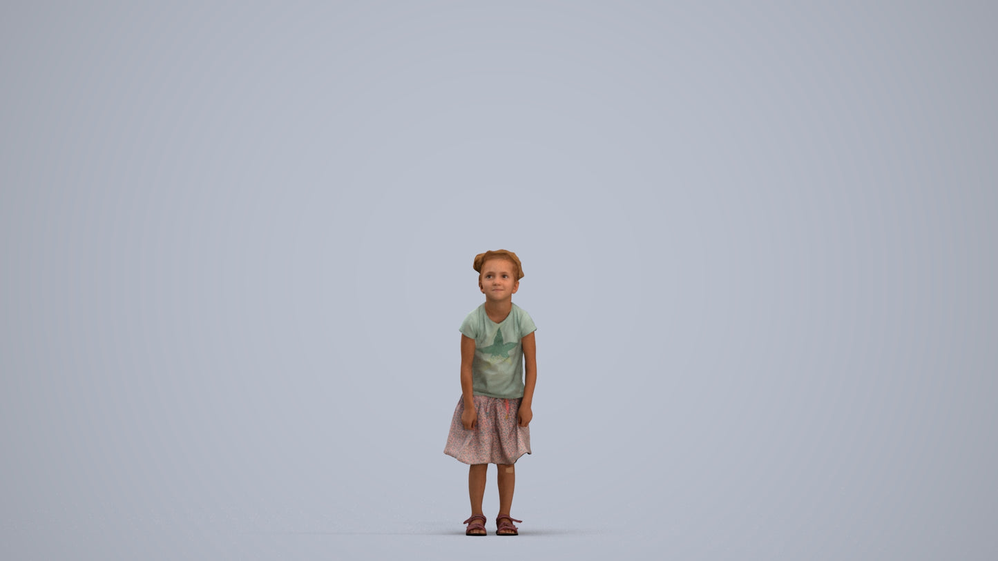 realistic 3D human girl casual kids, archviz people FBX OBJ for Blender, standing pose render