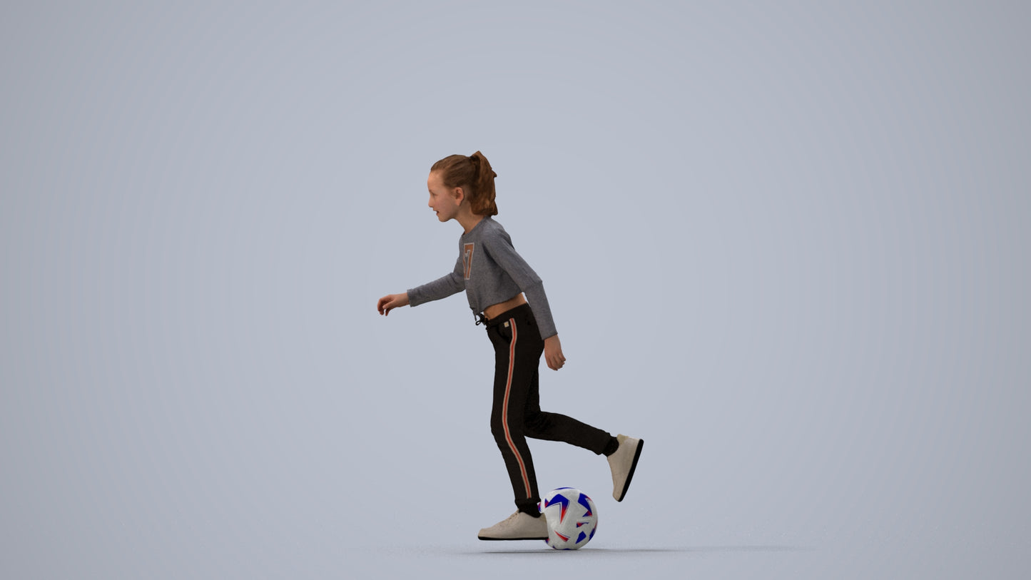 3D scanned girl kids sport, photorealistic archviz people for Enscape and SketchUp, three-quarter view render