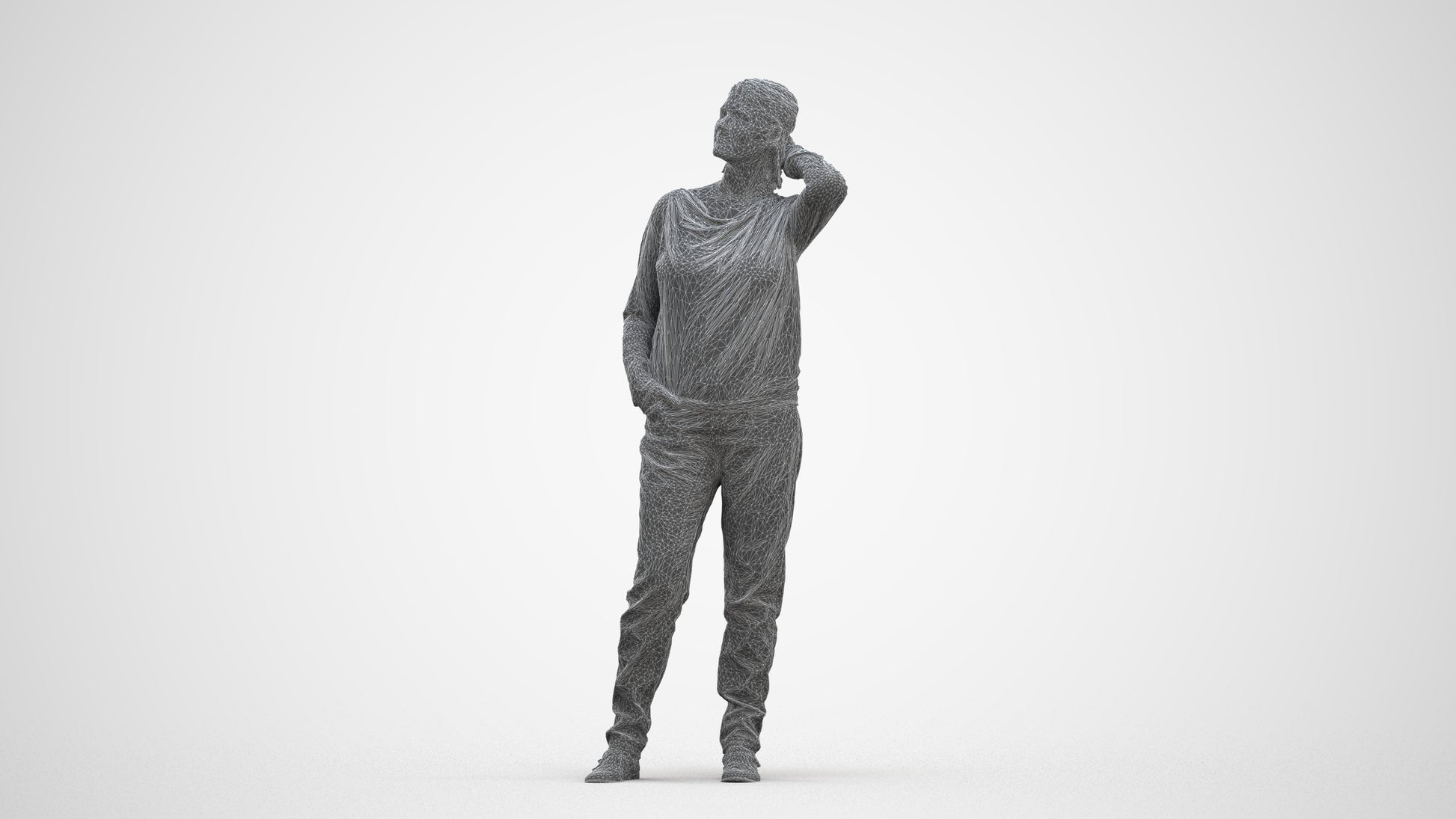 3D people model woman casual standing, scanned human for 3ds Max rendering, three-quarter front view render