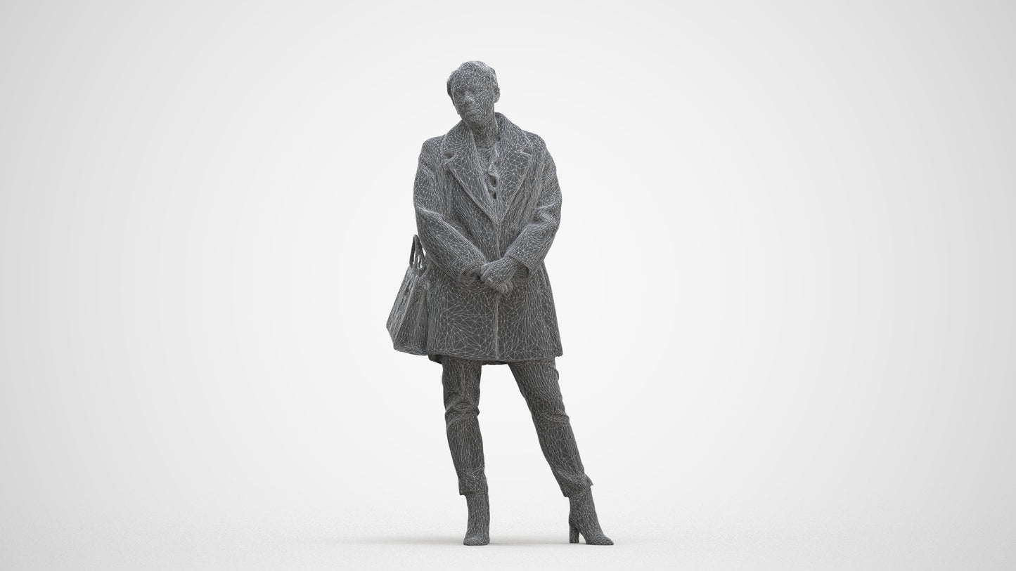 scanned 3D woman business standing, photogrammetry people for Enscape and V-Ray, three-quarter front view render
