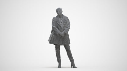 scanned 3D woman business standing, photogrammetry people for Enscape and V-Ray, three-quarter front view render