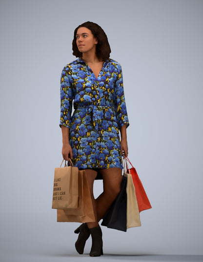 3D human model woman casual shopping, photogrammetry scanned person for archviz