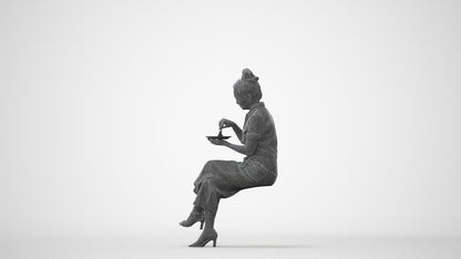 photogrammetry 3D woman formal sitting, realistic human model archviz FBX, square thumbnail