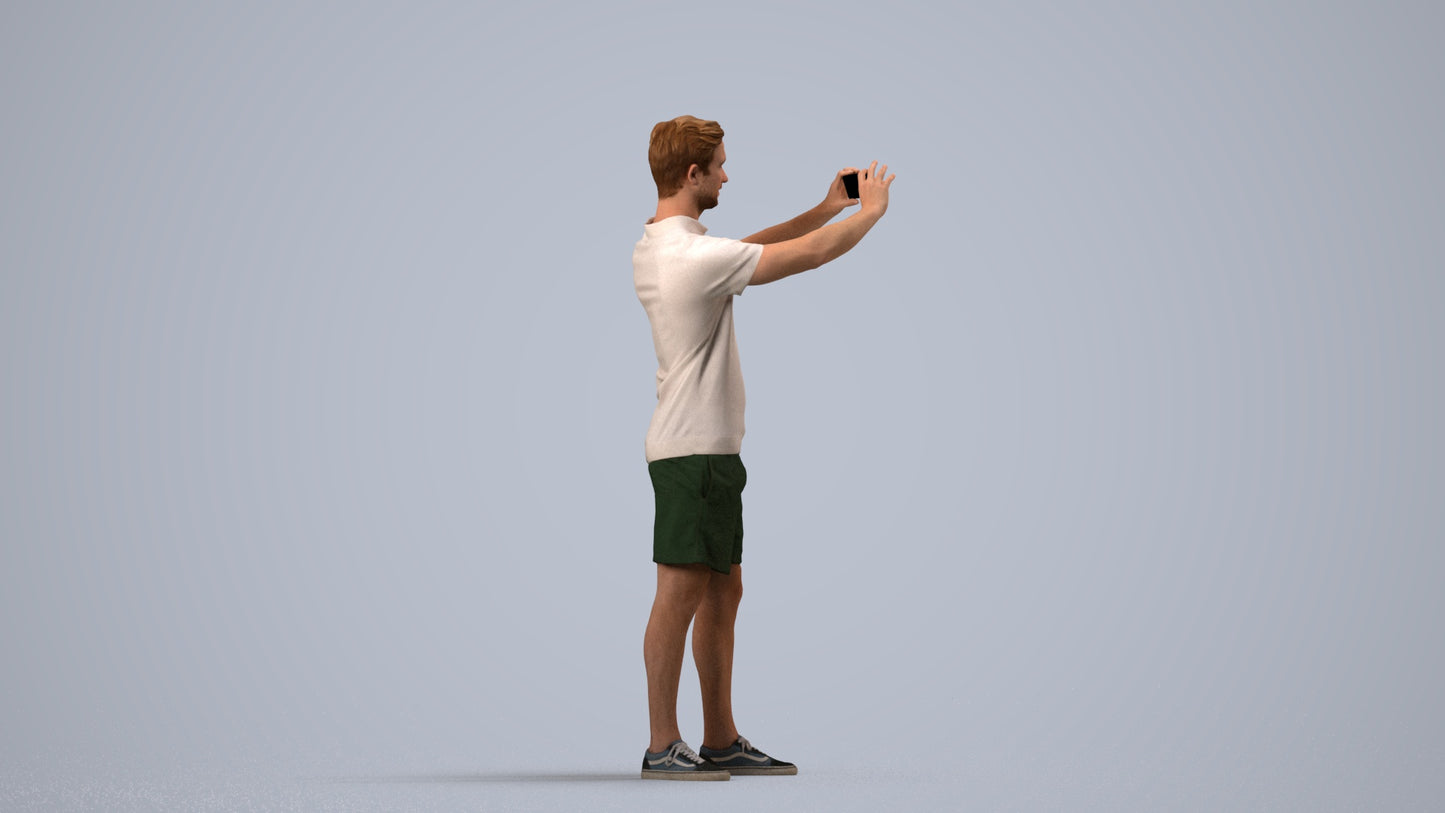realistic 3D people man casual standing, render-ready for V-Ray and Corona, FBX OBJ, side view render