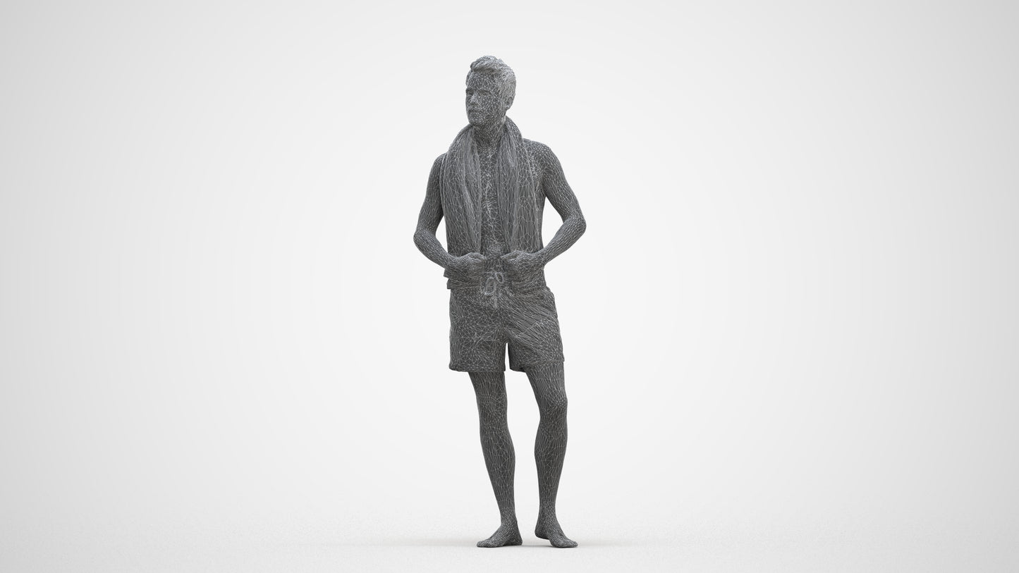 realistic 3D man sport pool, scanned archviz people for Blender and 3ds Max, three-quarter front view render
