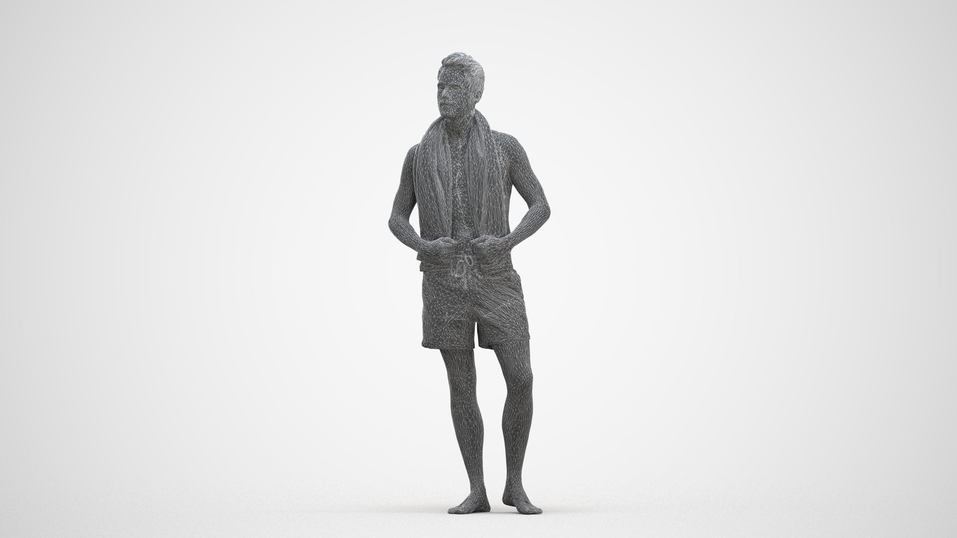 realistic 3D man sport pool, scanned archviz people for Blender and 3ds Max, three-quarter front view render