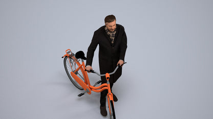 photogrammetry 3D man cycling, realistic human model archviz FBX, back view render
