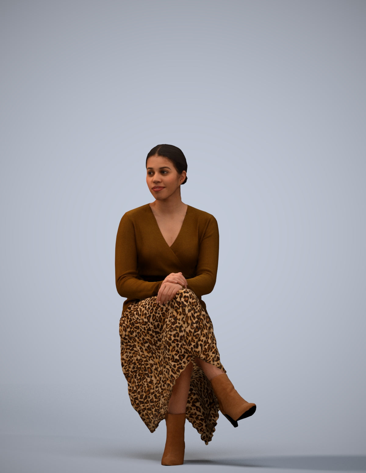 photogrammetry 3D woman casual sitting, realistic human model archviz FBX