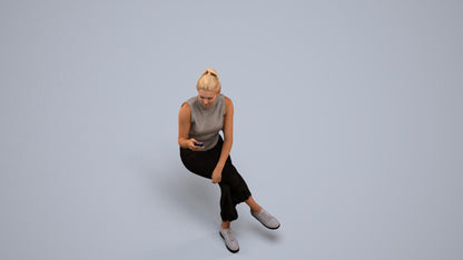 photogrammetry 3D woman casual sitting, realistic human model archviz FBX, back view render