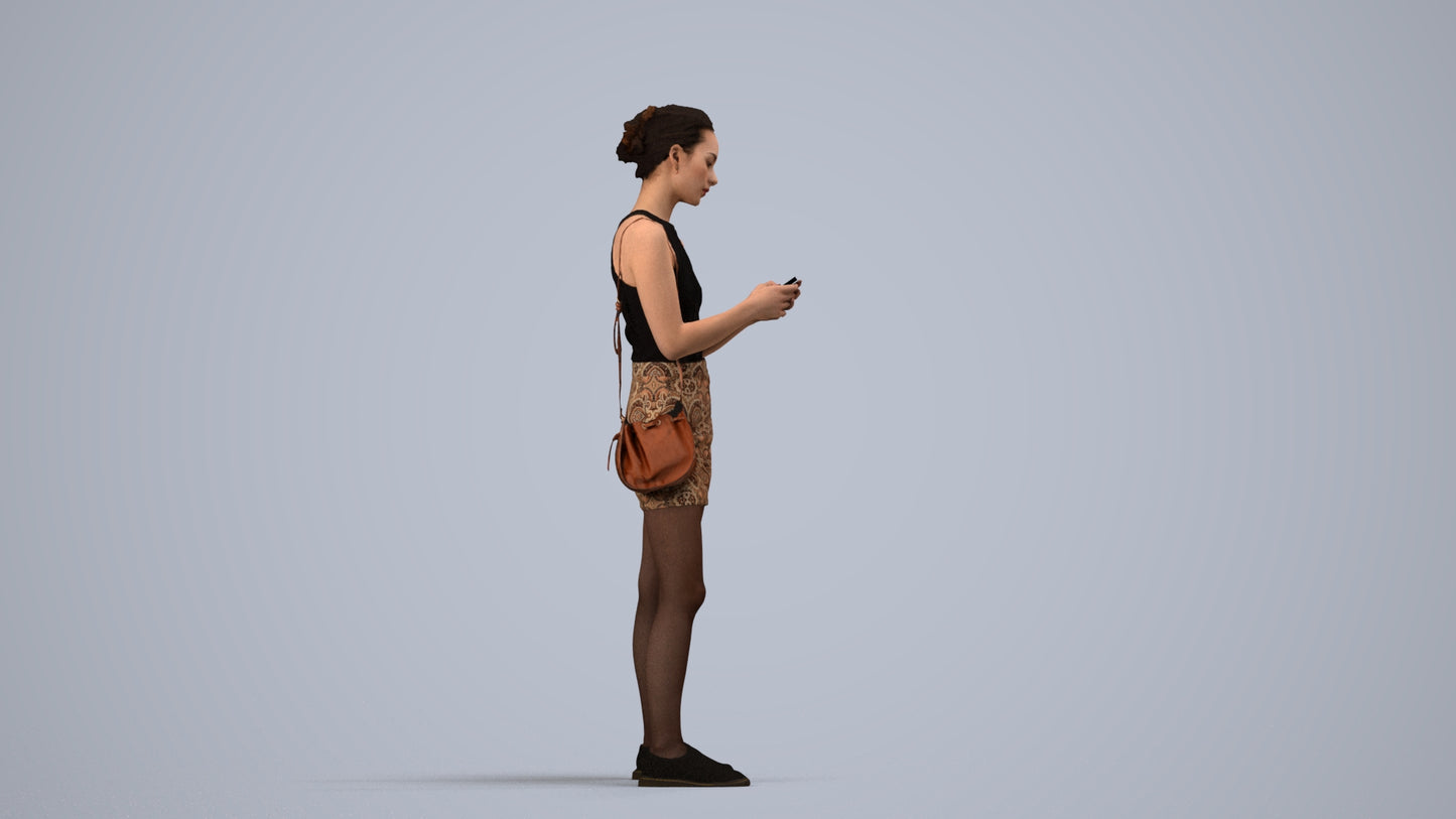 photogrammetry 3D woman casual standing, realistic human model archviz FBX, side view render