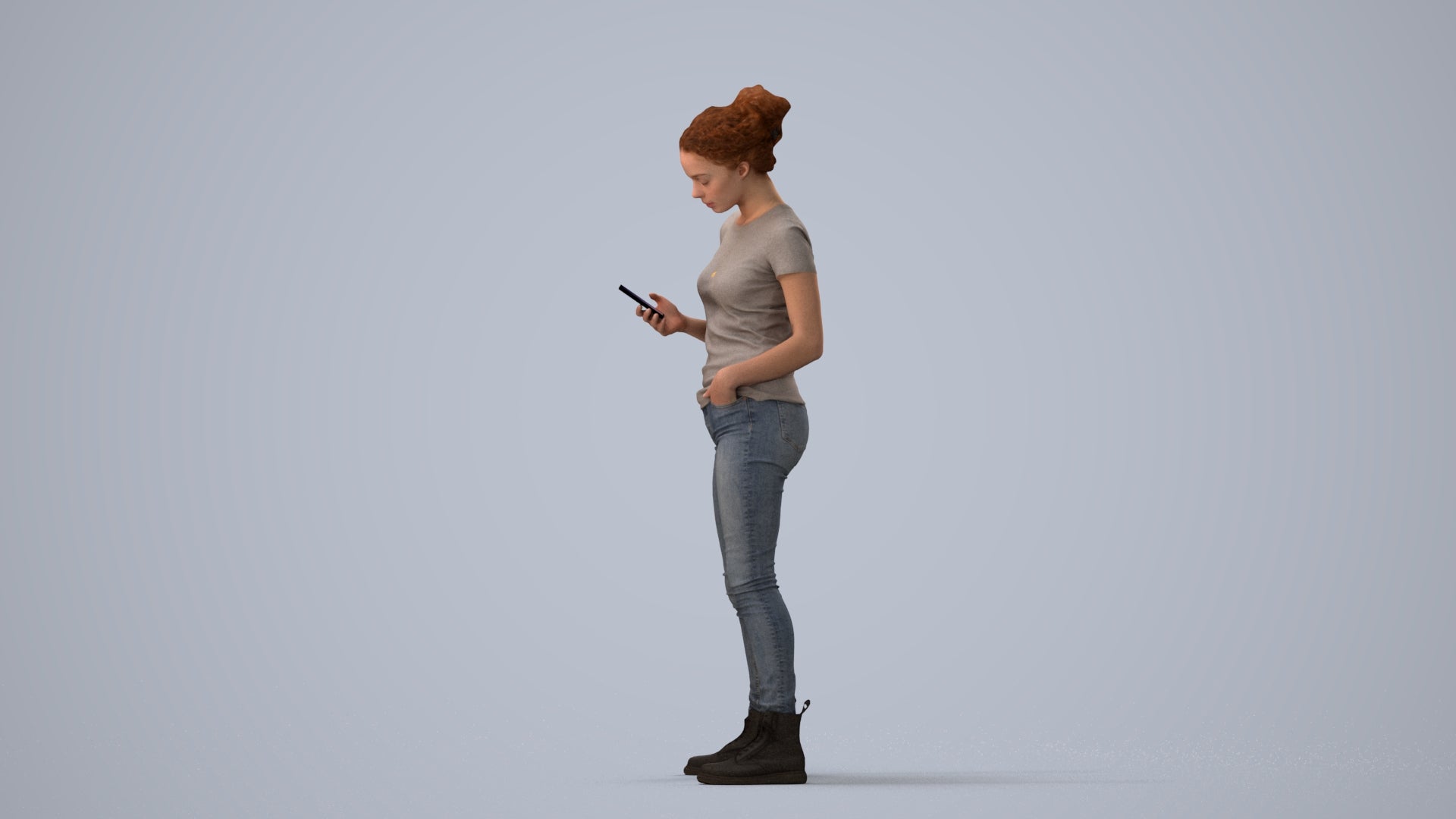 photogrammetry 3D woman casual standing, realistic human model archviz FBX, three-quarter view render