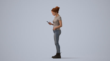 photogrammetry 3D woman casual standing, realistic human model archviz FBX, three-quarter view render