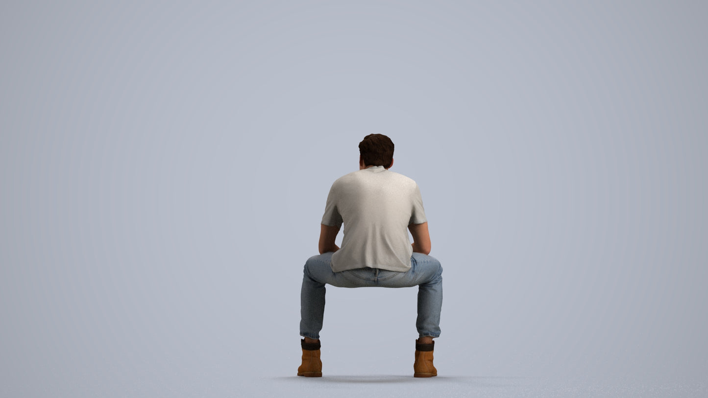 scanned 3D man casual sitting, photogrammetry people for Enscape and V-Ray, front view render