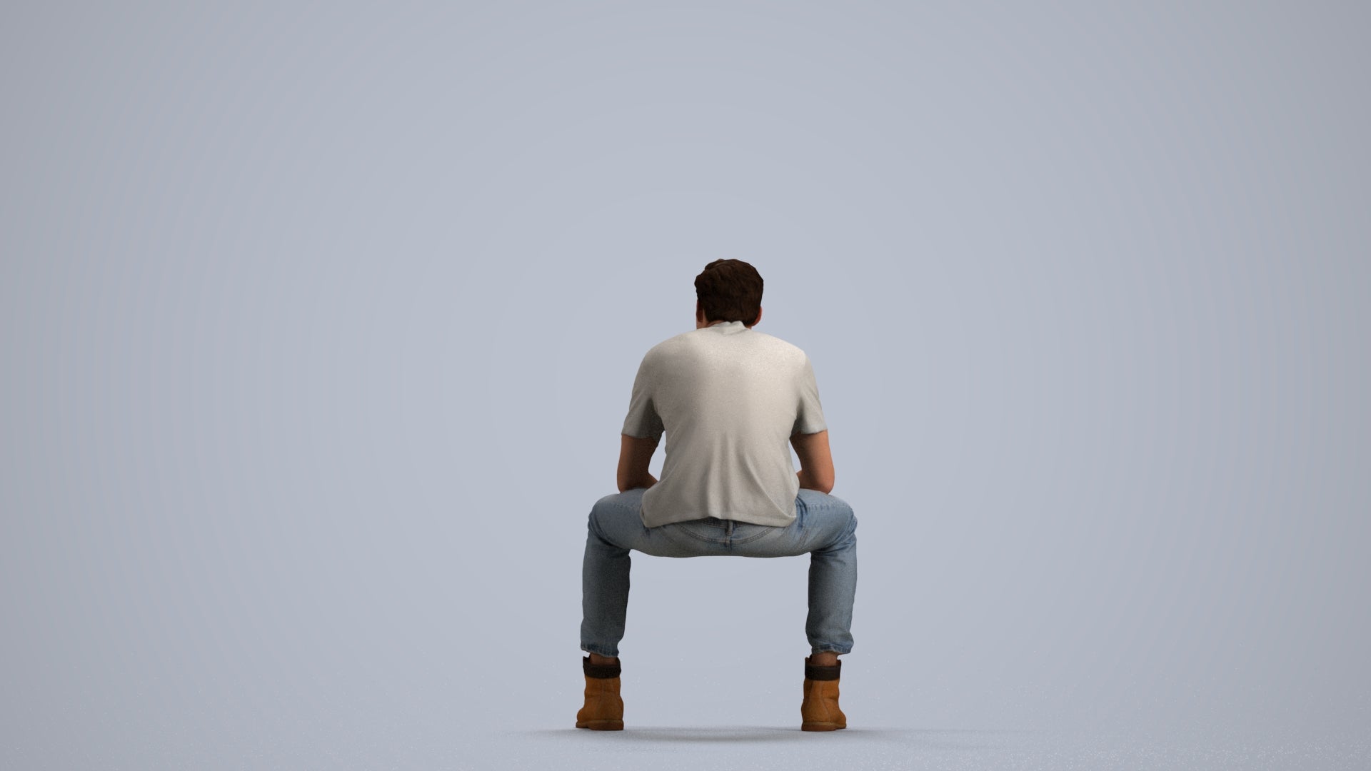 scanned 3D man casual sitting, photogrammetry people for Enscape and V-Ray, front view render