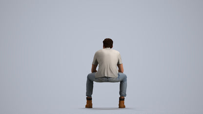 scanned 3D man casual sitting, photogrammetry people for Enscape and V-Ray, front view render